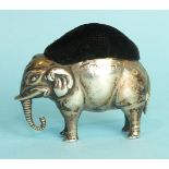 An Edwardian novelty silver elephant pin cushion, possibly by S & Co, modelled in a standing