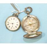 A ladies Continental silver-cased open-face pocket watch, the white enamel dial with Roman