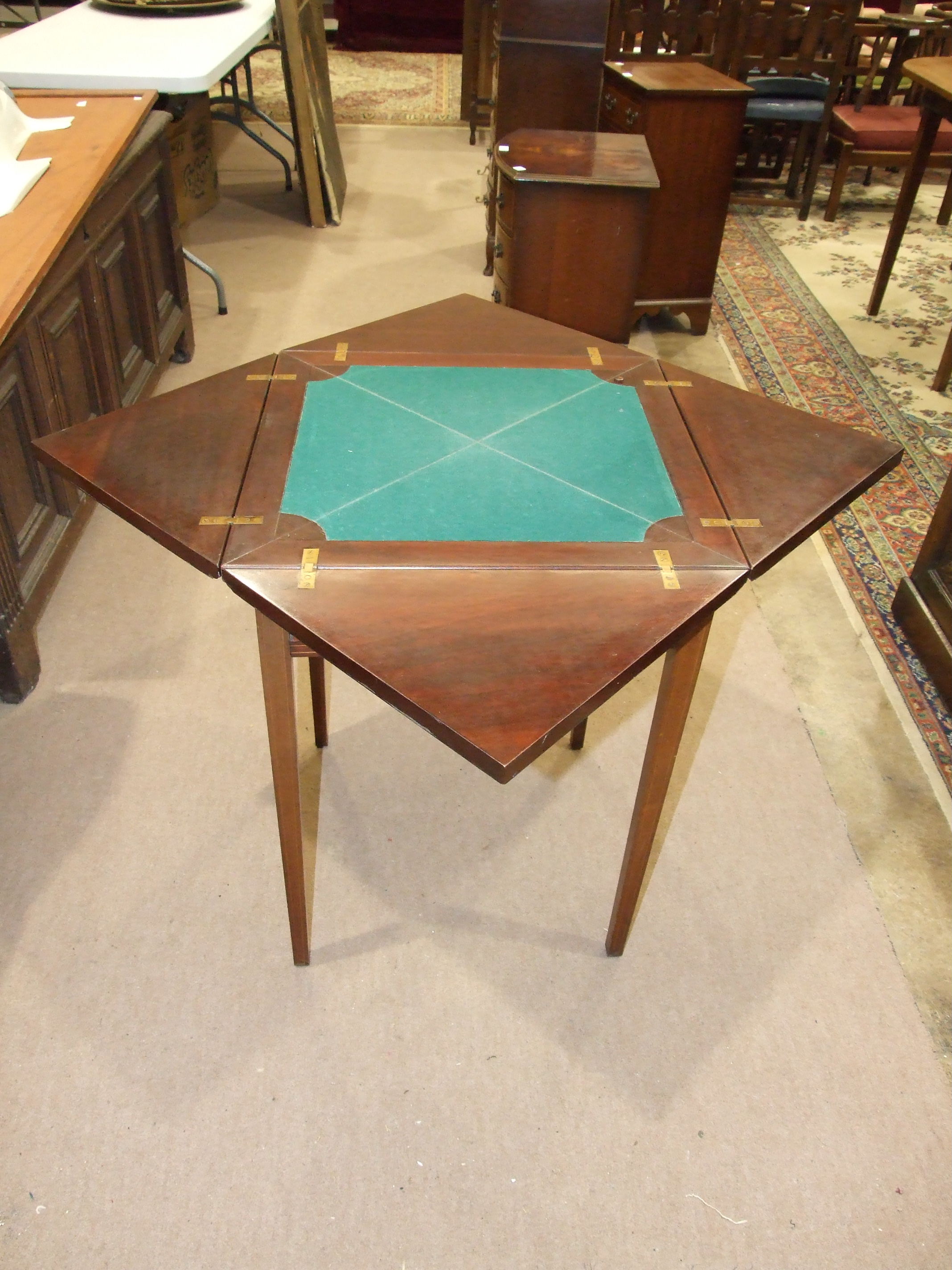 An Edwardian inlaid banded mahogany envelope card table fitted with single frieze drawer, on - Image 2 of 2