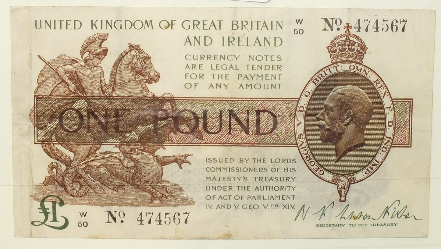 A first Fisher issue £1 Treasury note, W/50, no.474567.