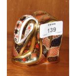 A Royal Crown Derby paperweight, "Imari Snake", gold stopper, 8cm high, boxed.