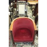 Two American stained beech rocking chairs and an oak tub chair, (3).