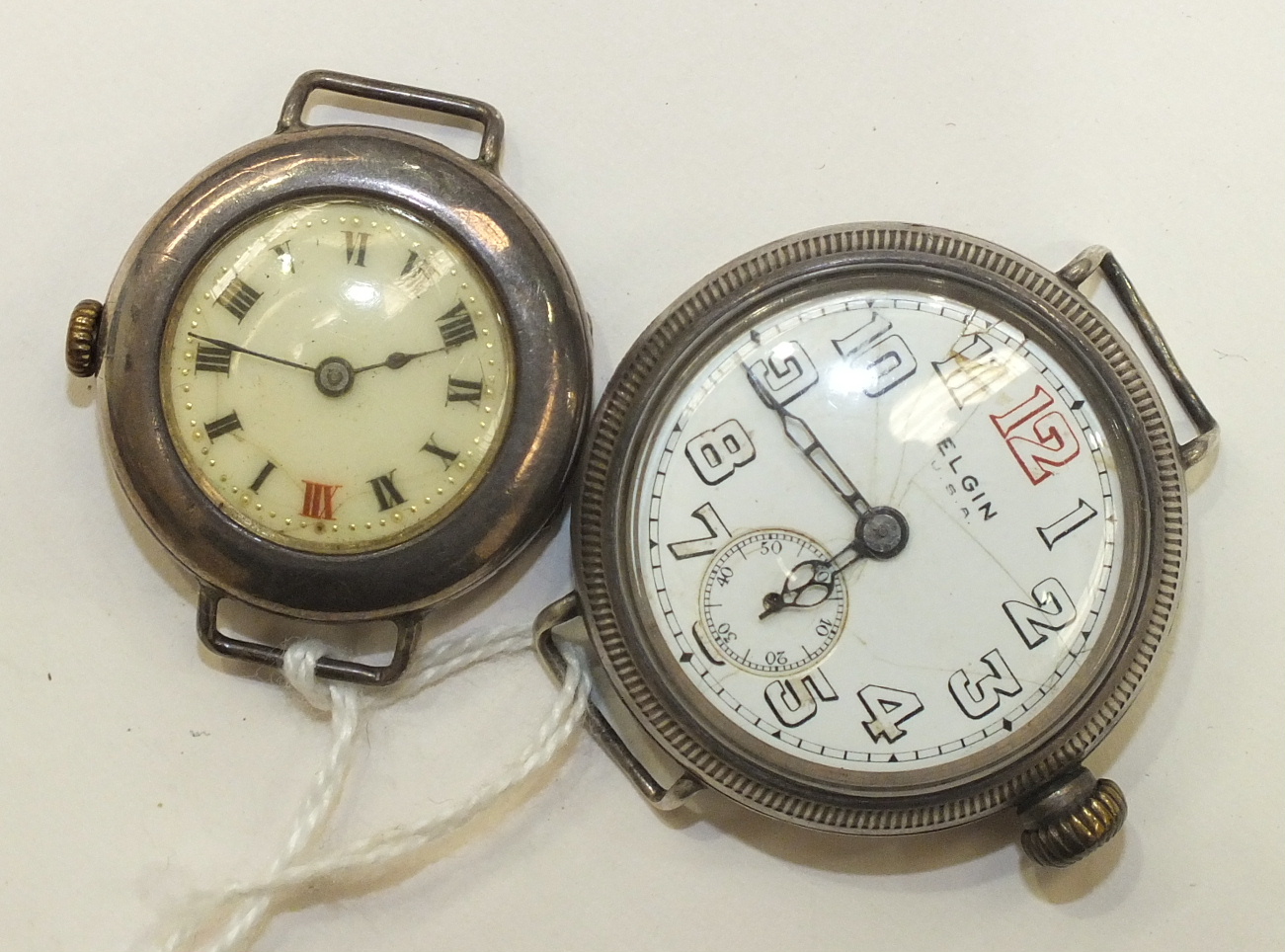 Elgin, a silver-cased trench-watch-style wrist watch with Arabic numerals and seconds subsidiary and - Image 2 of 2