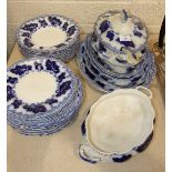 Thirty-five pieces of Johnson Bros "Normandy" blue and white dinnerware, including a soup tureen and