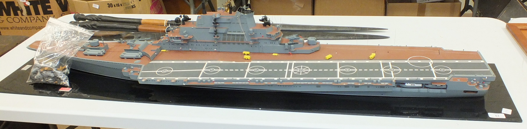 A scale model of the Soviet aircraft carrier "Kiev" built by Norman Hill, 142cm long, with maker's