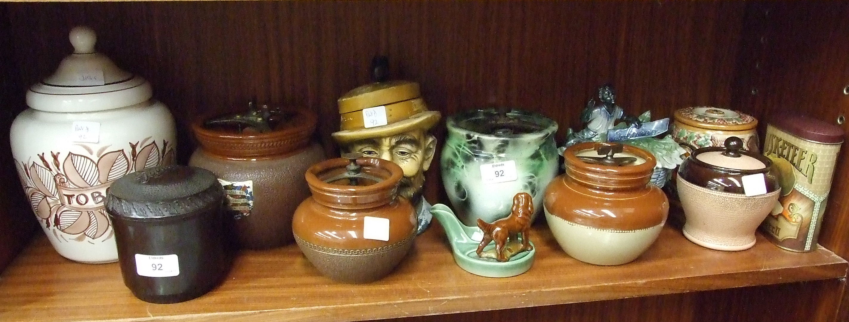 A Grimwades "Carrawara" ware green, white and black mottled glazed tobacco jar and cover, eight