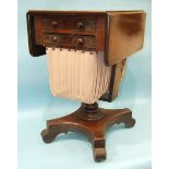 A William IV mahogany work table, the rectangular top with two drop leaves above a pair of drawers