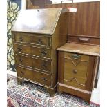 A small reproduction walnut bureau, 56cm wide and a hardwood coal purdonium, (2).