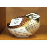 A Royal Crown Derby paperweight, "Dappled Quail", gold stopper, 6.5cm high, boxed.