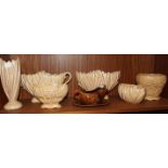 A collection of six SylvaC beige glaze vases and bowls, no.s 2484, 2456 (af), 2031 (af), 2482, 2100,