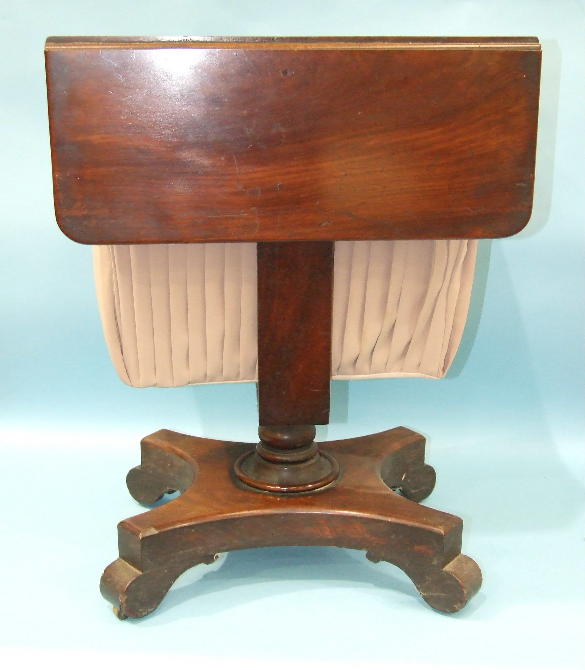 A William IV mahogany work table, the rectangular top with two drop leaves above a pair of drawers - Image 2 of 3