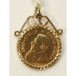 A 1980 1/10 oz gold Krugerrand in pendant mount, 4.1g.