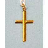 An Indian gold cross pendant with raised decoration, marked "22C", 32mm long, 2.8g.