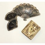 A "Siam Sterling" niello silver fan-shaped brooch, a pair of matching earrings and a small