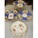 A Copeland and Garrett blue and gilt part dessert service decorated with vignettes including