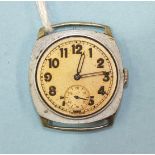 Rolex, a steel-cased cushion-shaped wrist watch c1930's with Arabic numerals and seconds subsidiary,