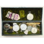 Three Sekonda pocket watches, two others by Smiths, a silver ARP lapel badge and other items.