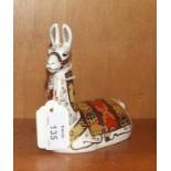 A Royal Crown Derby paperweight, "Llama", gold stopper, 13cm high, boxed.