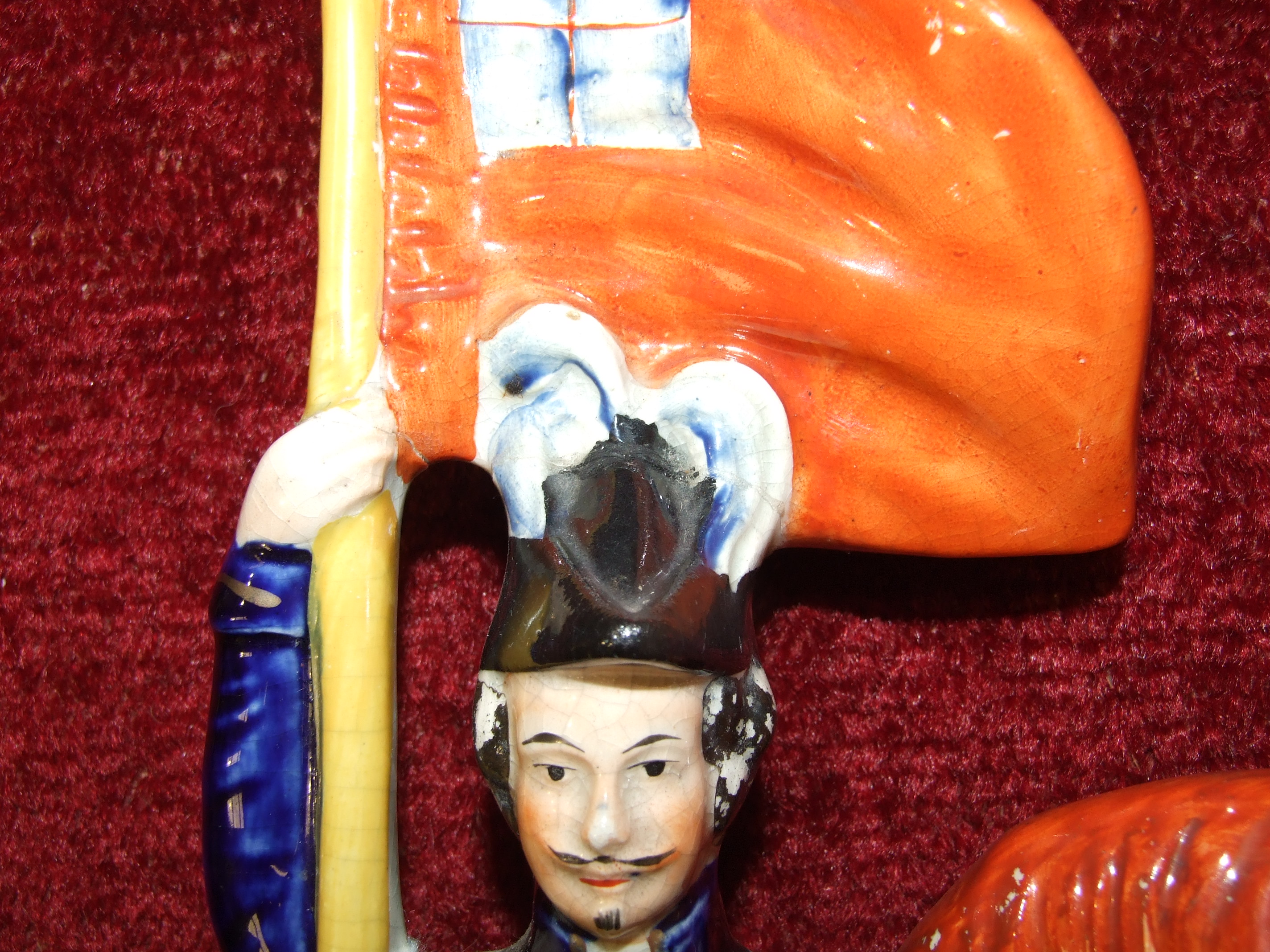 A Staffordshire Pottery equestrian figure of General Simpson with flag and cannon, decorated in - Image 3 of 3
