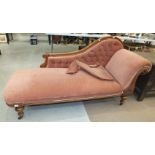 A Victorian mahogany button-back single end chaise longue on turned legs, 190cm.