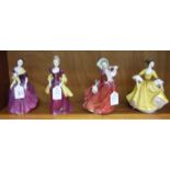 Four Royal Doulton figurines, 'Loretta' HN2337, 20.5cm, 'Adrienne' HN2152, 20cm, 'Autumn Breezes'