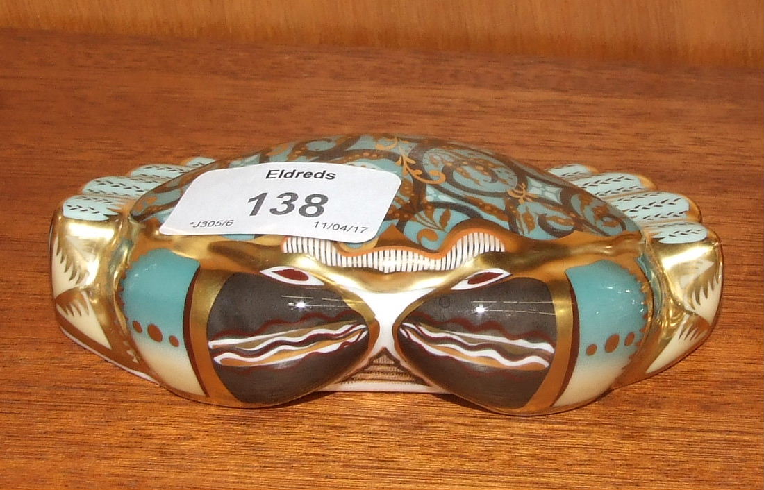 A Royal Crown Derby paperweight, "Cromer Crab", gold stopper, 4cm high, limited availability to