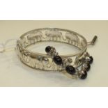 A 925-silver bangle with elephant decoration, 39.2g and a bracelet set black star stones, (2).