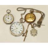 An engine-turned 800 silver open face key-wind pocket watch, a ladies continental silver-cased