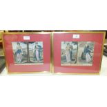 A collection of 19th century coloured engravings depicting 'The Seasons', a pair of oval-framed