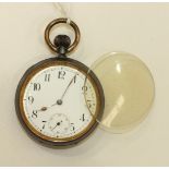 Omega, an early-20th century gun-metal-cased open-face keyless pocket watch, the white enamel dial