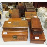 Various carved wood and other boxes and miscellaneous items.