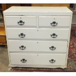 A late-19th century painted pine straight-front chest of two short and three long drawers, 93.5cm