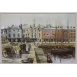 T Bailey, 'South Quay, The Barbican', a signed watercolour, titled Barbican Gallery label verso,