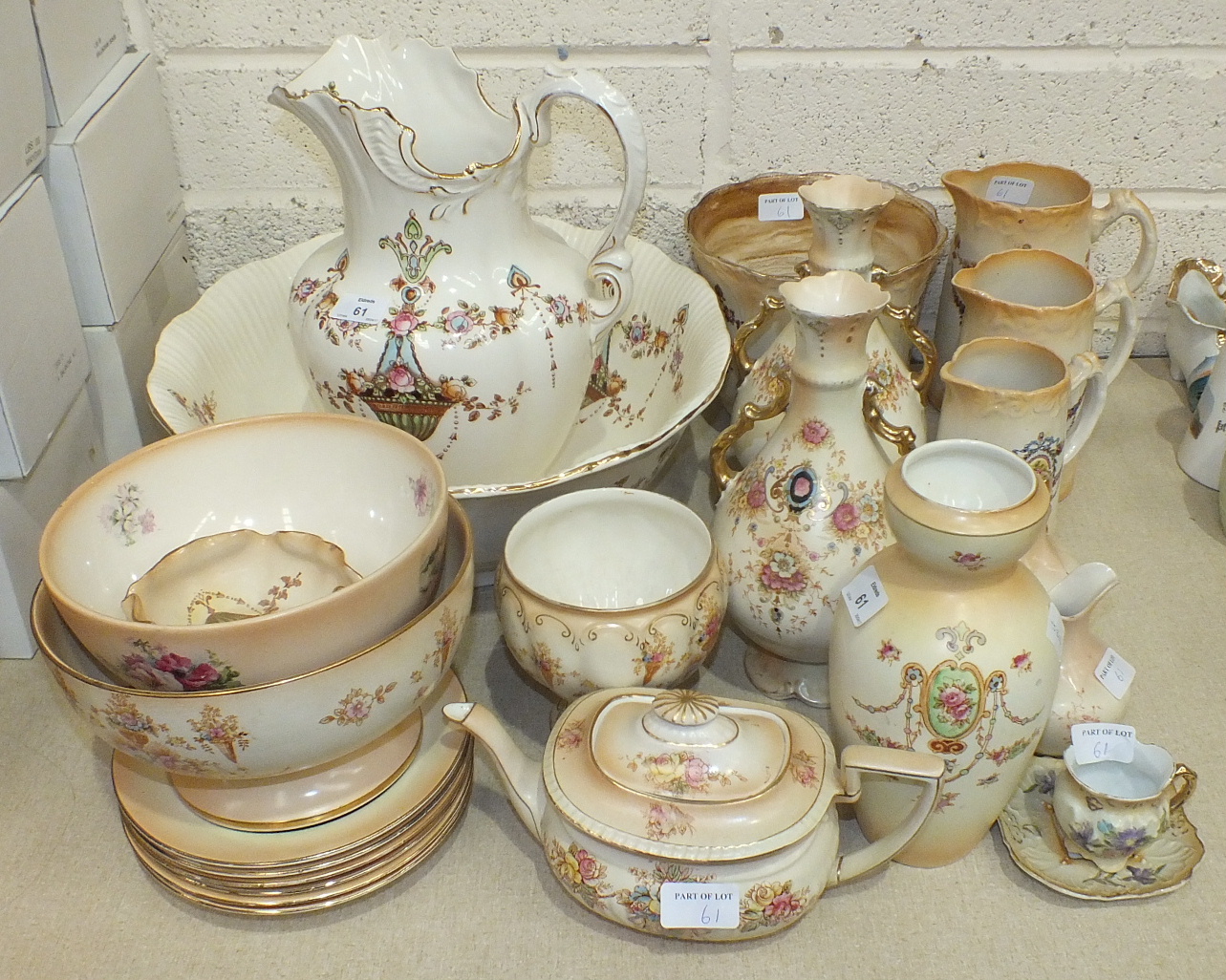 A collection of various Crown Devon 'Wye' and 'Etria' decorated vases, bowls, etc, (some a/f).