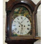 A 19th century mahogany long case clock with arch painted dial and 8-day bell-striking movement,