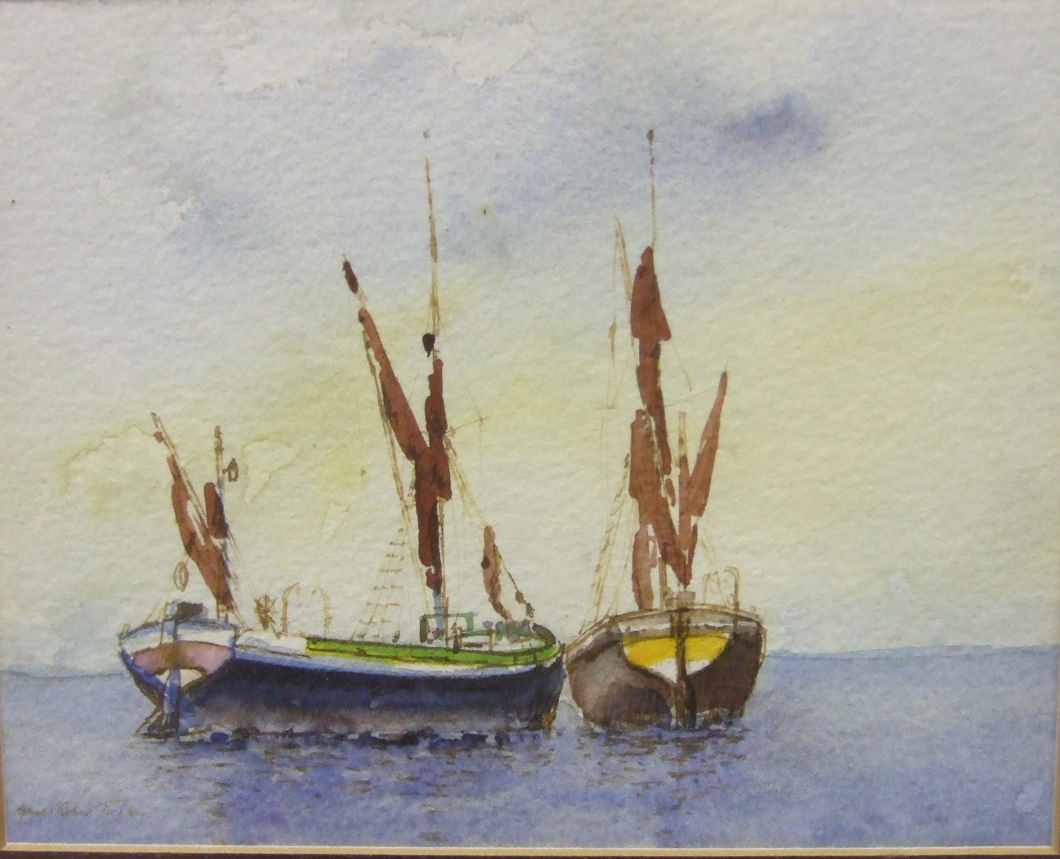 Gerald Edwin Tucker FISHING BOATS, MOORED Watercolour, signed, 15 x 20cm and four other works by the - Image 2 of 4