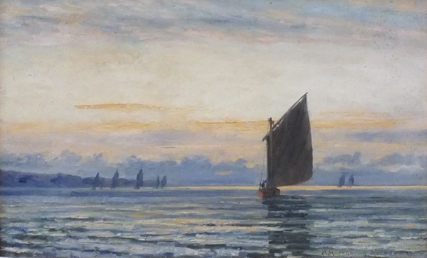 Peter Macgregor Wilson RSW (1855-1928) FISHING BOATS AT DUSK Oil on canvas, signed, 24 x 39cm.