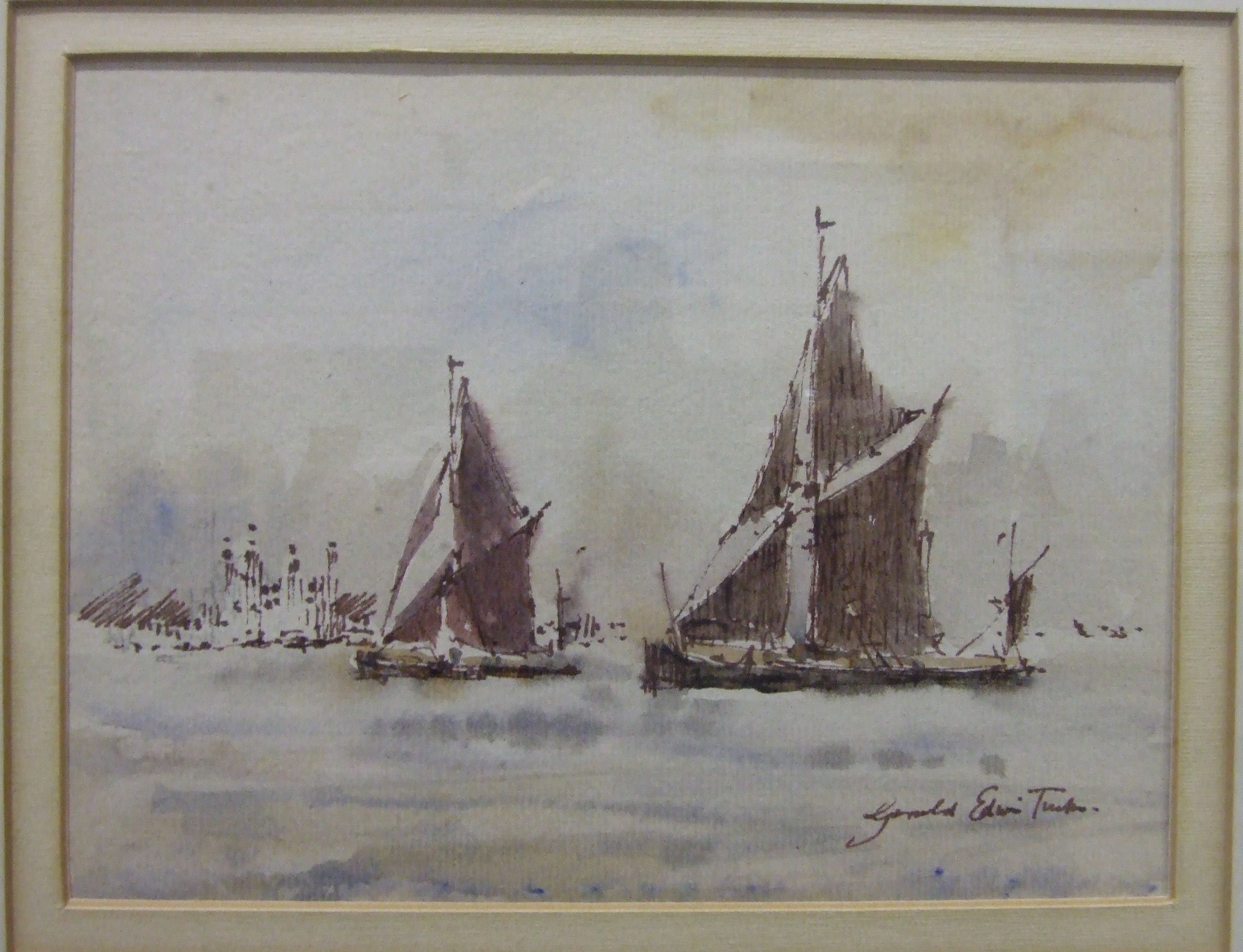 Gerald Edwin Tucker FISHING BOATS, MOORED Watercolour, signed, 15 x 20cm and four other works by the - Image 3 of 4