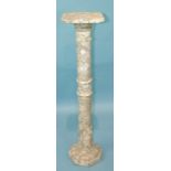 A 20th century marble pillar, 98cm high and a painted plaster figural lamp, 123cm, (2).