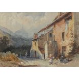 Joseph William Allen (1803-1852) AN ALPINE VILLAGE Watercolour, artist's name and dates printed on