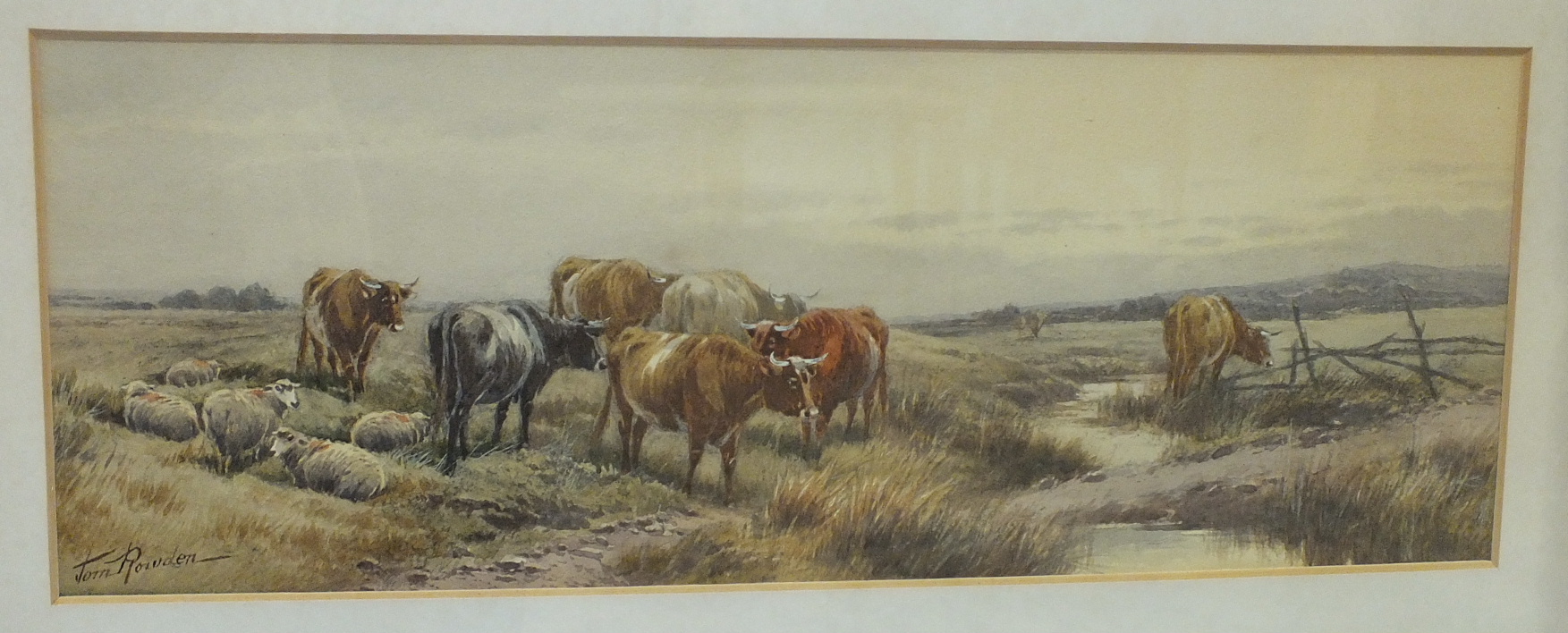 Tom Rowden MOORLAND SHEPHERD ON HORSEBACK DRIVING SHEEP Watercolour, signed and dated 1903, 17.5 x - Image 2 of 2