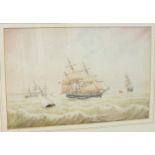 19th Century English School TWO THREE-MASTED WARSHIPS AT SEA WITH A STEAM/SAIL SHIP BEHIND