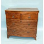 A mahogany bow-fronted chest of two short and two long drawers, on bracket feet, 87cm wide, 87cm