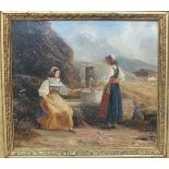 Ulrich? (19th Century Continental School) TWO WOMEN IN COSTUME AT A WELL Oil on board,
