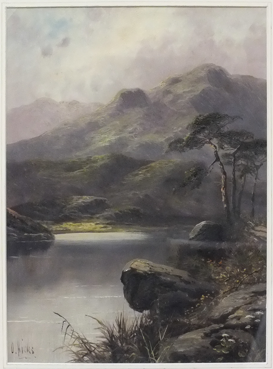 D Hicks MOUNTAINOUS SCOTTISH LANDSCAPE AND LOCH Signed oil on canvas, 43 x 31cm, together with a