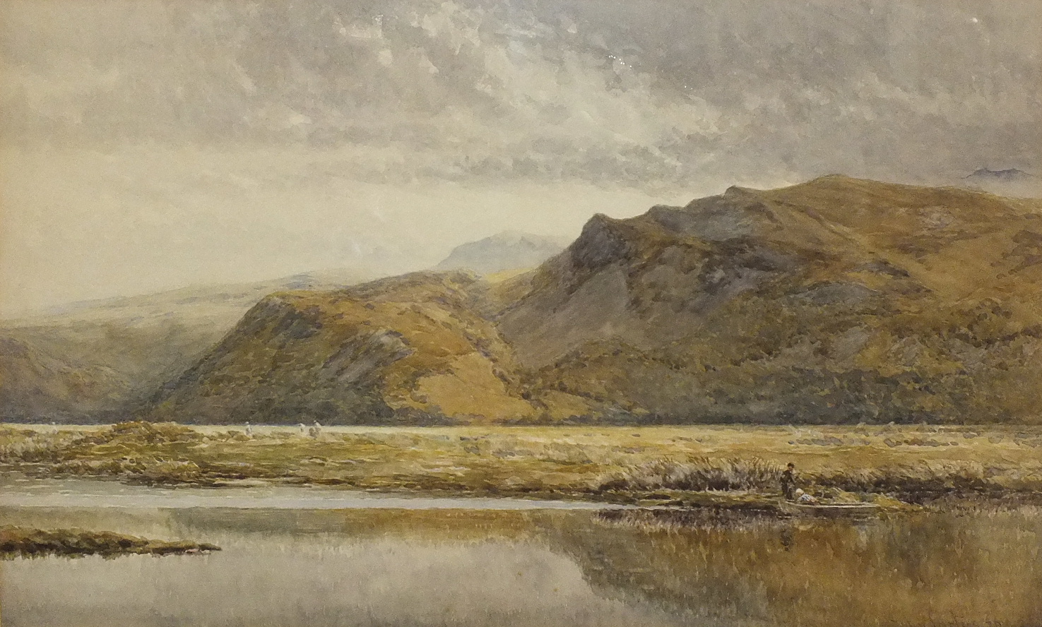 John Surtees (1817-1915) RIVER AND FIGURES IN A HIGHLAND LANDSCAPE Watercolour, signed and dated '