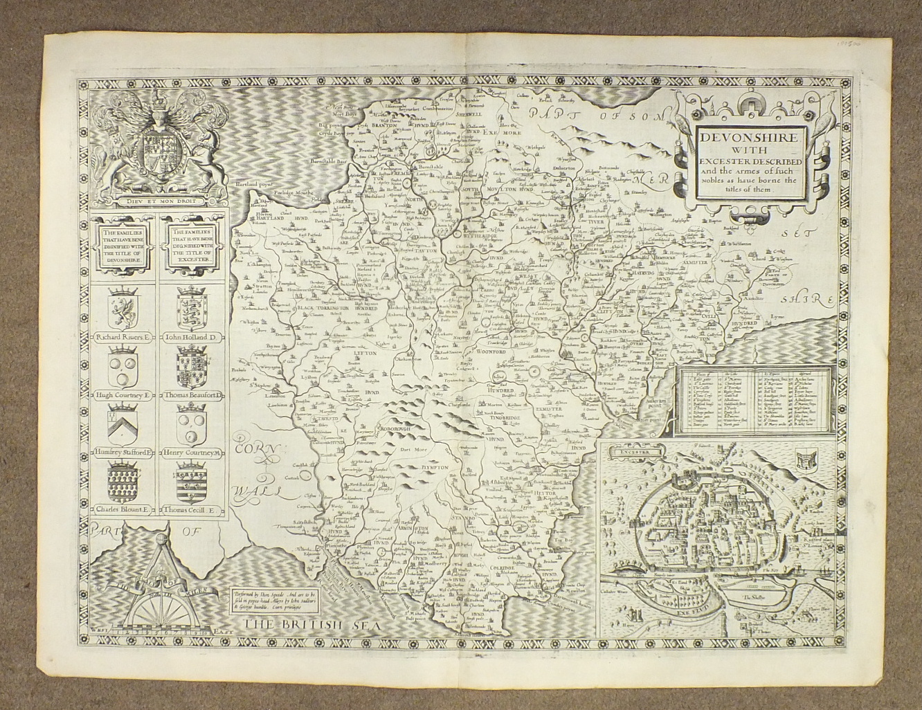 Two 18th century unframed hand-coloured maps of Devonia, together with coats of arms and Royal - Image 3 of 27