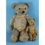 Merrythought, a 1930's teddy bear with blonde mohair fur, vertically-stitched nose, shaved muzzle,