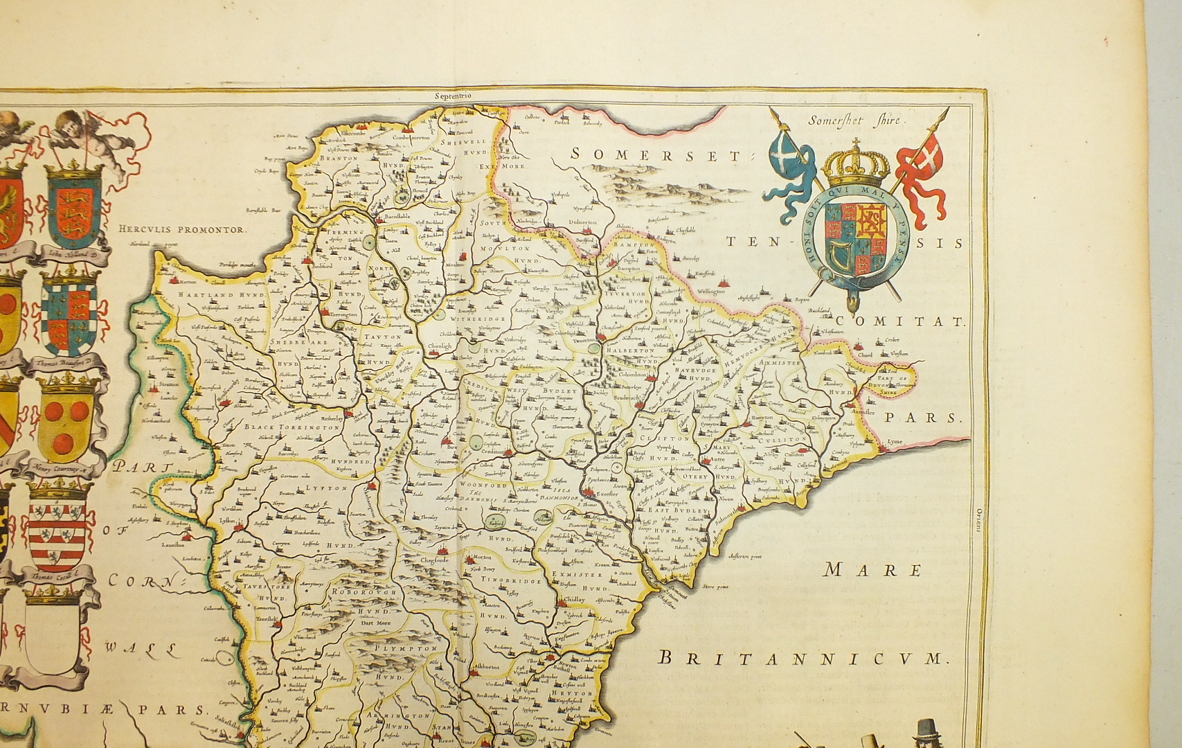 Two 18th century unframed hand-coloured maps of Devonia, together with coats of arms and Royal - Image 20 of 27