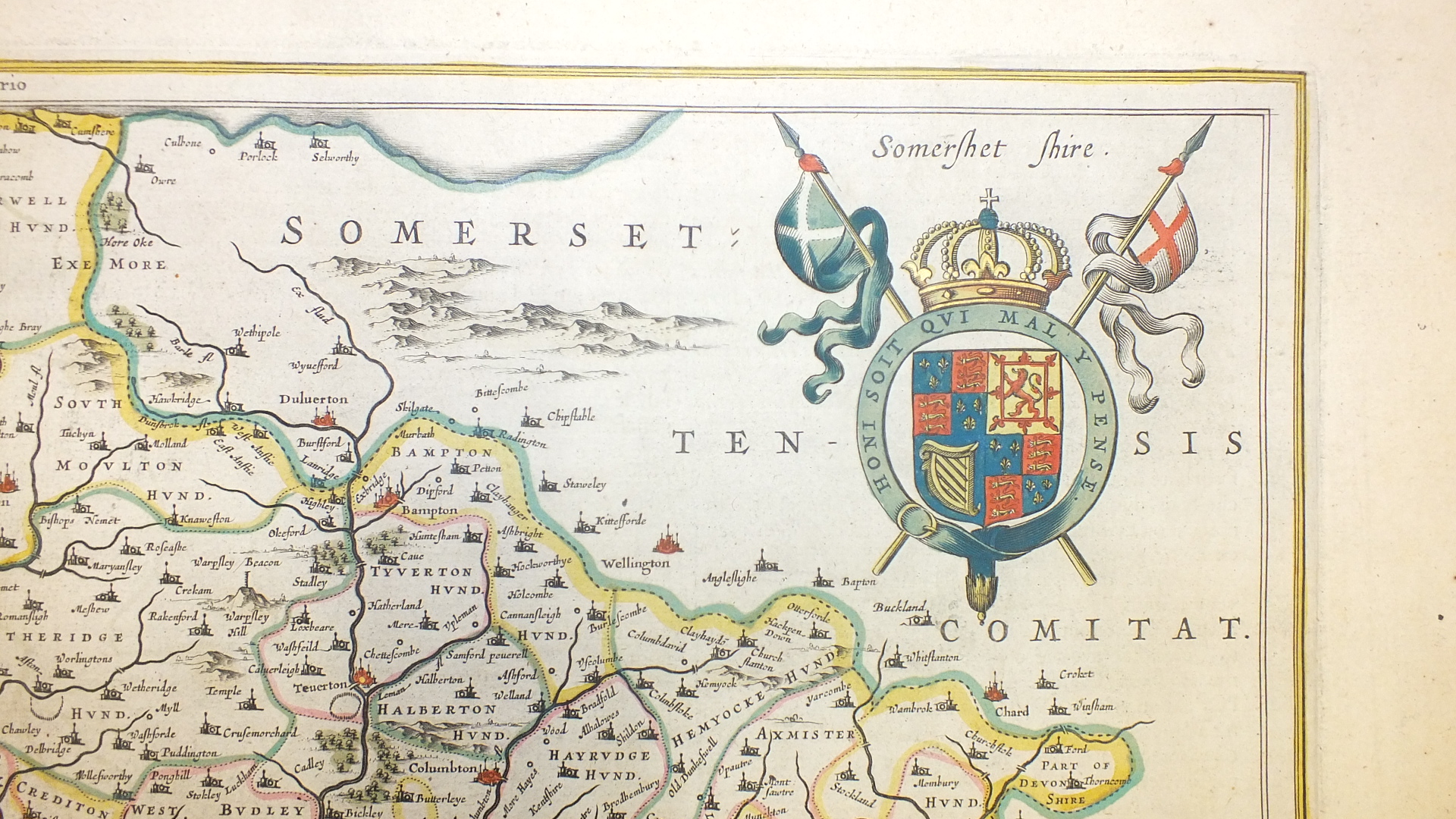 Two 18th century unframed hand-coloured maps of Devonia, together with coats of arms and Royal - Image 9 of 27